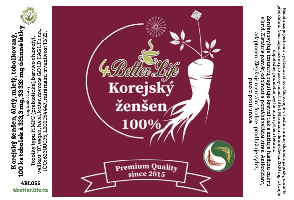 Ženšen, korejský, tobolky, 100 ks, 33 333 miligramů, ECONOMY PACK