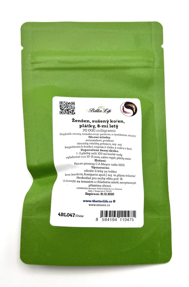 Ženšen, čínský, plátky, 100%, 8letý, úsporné balení, 20000 mg - ECONOMY PACK