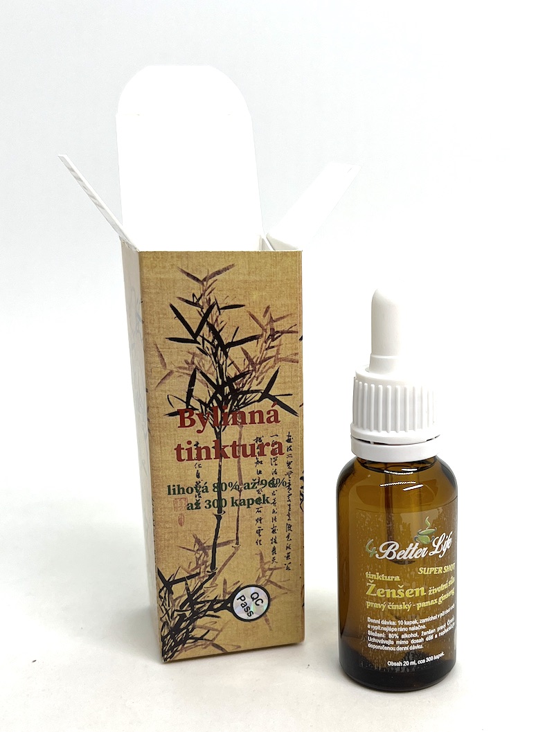 Ženšen, čínský, tinktura, 6letý ženšene,  super silná, s kousky kořene , 20 ml