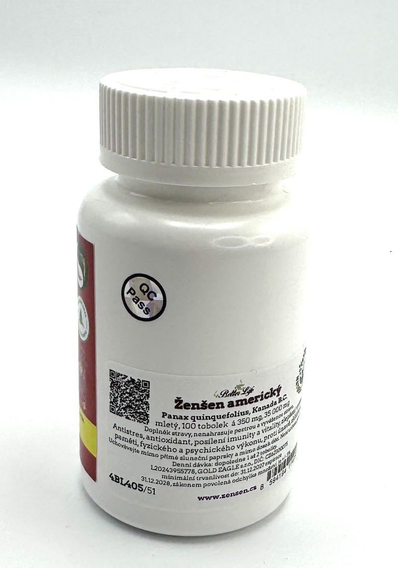 Ženšen, americký (Kanada, B.C.), tobolky, prebiotické (HPMC), 100 ks, 35 g