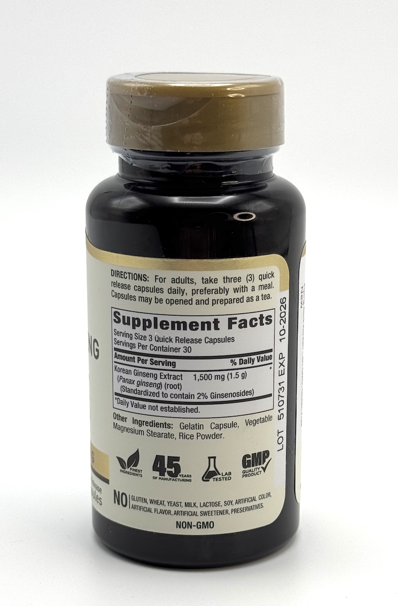 Ženšen, korejský, tobolky, 90 ks po 1500 mg, extrakt, ekv. 135 g