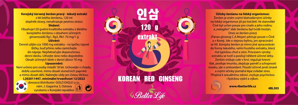 Korejský červený ženšen pravý extrakt 120 g 