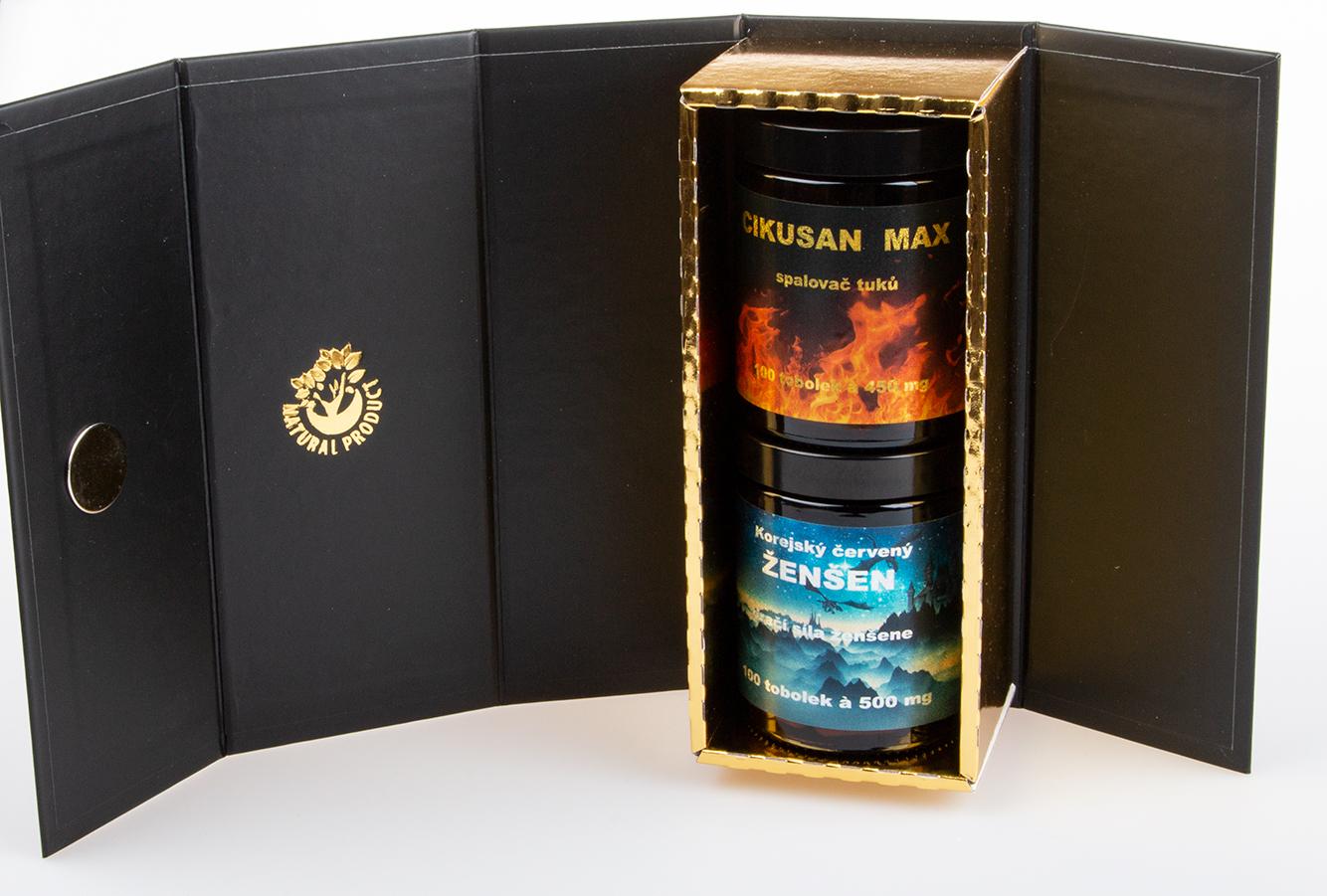 Hubnutí a imunita - Ženšen dračí síla, tobolky a Cikusan max, dárkové balení - 100 + 100 vegan tobolek, 50 g + 45 g
